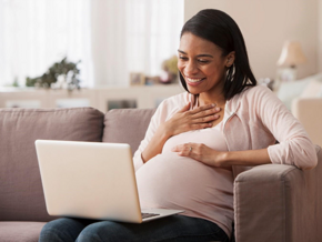 A pregnant woman reading the result of her amniocentesis test.