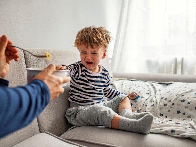 Are you struggling with a fussy toddler? Here are some useful strategies. A fussy toddler refusing to eat during mealtime.